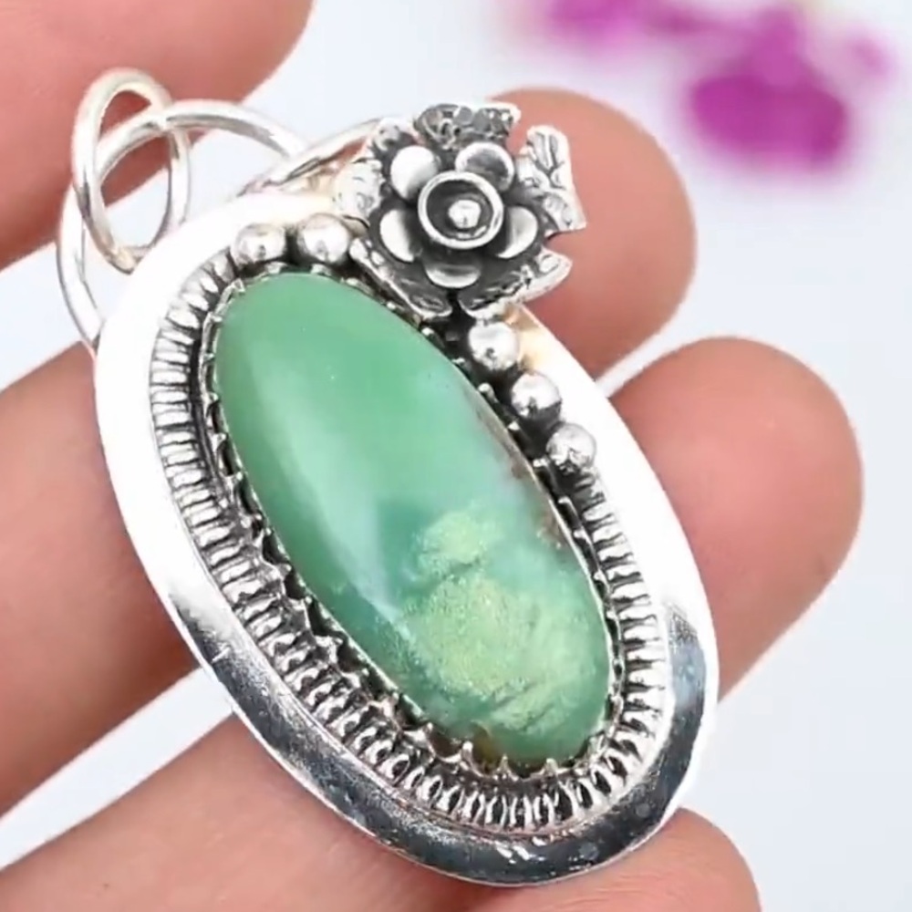 Stunning Natural Lemon Chrysoprase 925 Sterling Silver Pendant